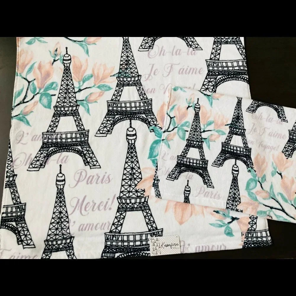 Paris Eiffel Tower 3-pc French Floral Complete Bath Towel Set